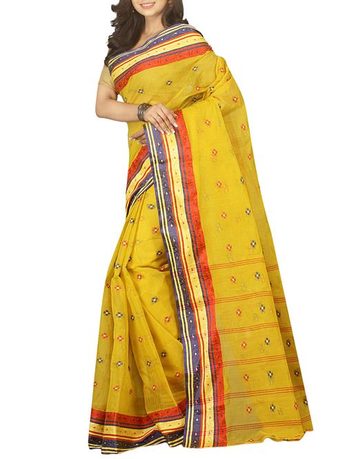 geometrical jacquard weave tant saree with blouse - 15412268 - Very Small Image - 1