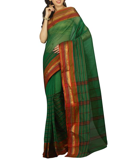 jacquard border striped tant saree with blouse - 15412320 - Very Small Image - 1