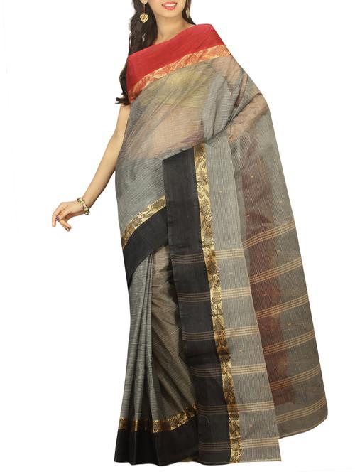 contrast border striped tant saree with blouse - 15412324 - Very Small Image - 1