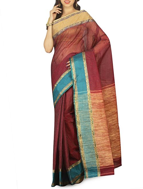 contrast border striped tant saree with blouse - 15412326 - Very Small Image - 1