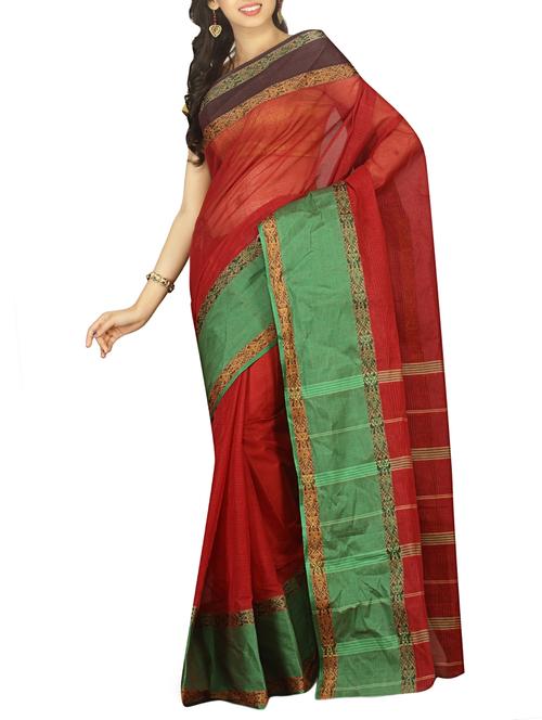 contrast border striped tant saree with blouse - 15412328 - Very Small Image - 1