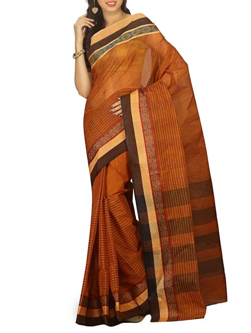 jacquard border striped tant saree with blouse - 15412329 - Very Small Image - 1