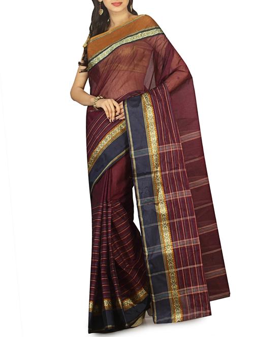 jacquard border striped tant saree with blouse - 15412330 - Very Small Image - 1