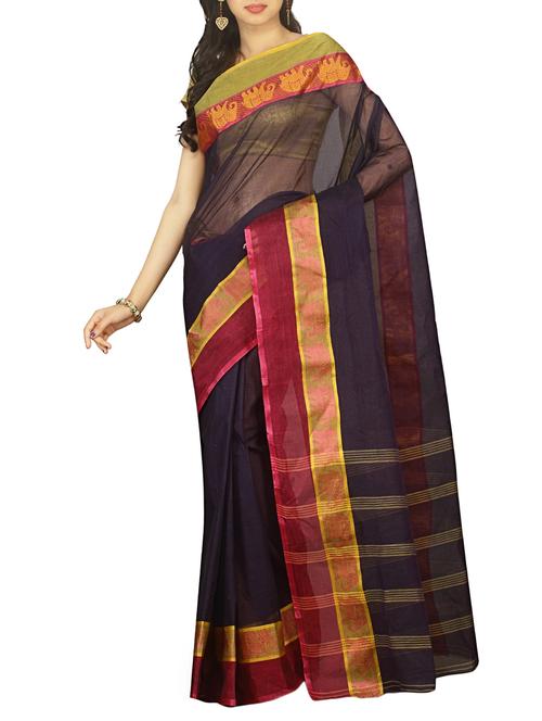 contrast jacquard border tant saree with blouse - 15412338 - Standard Image - 1