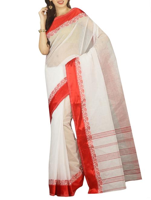 contrast border cotton tant saree with blouse - 15412347 - Very Small Image - 1