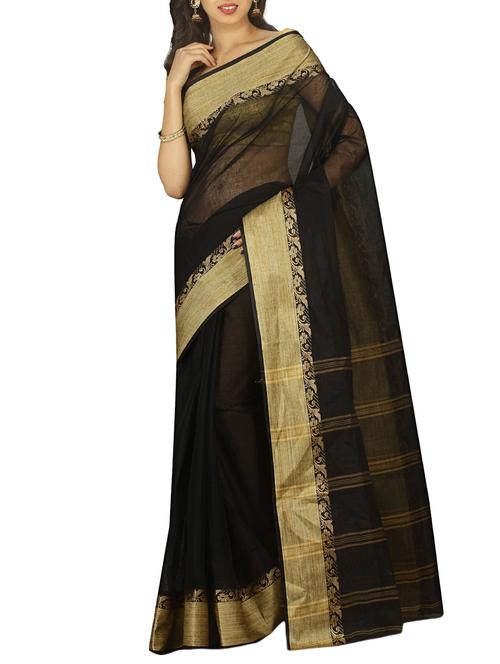 contrast border plain tant saree with blouse - 15412349 - Standard Image - 1