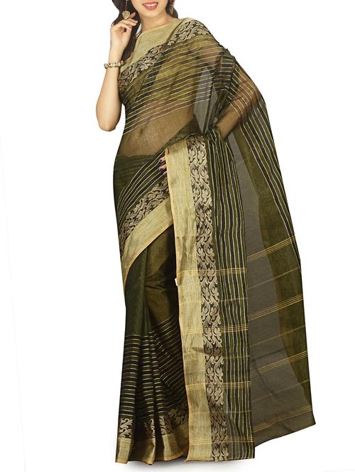 jacquard border striped tant saree with blouse - 15412350 - Very Small Image - 1