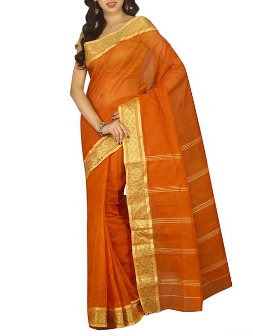 striped pallu cotton tant saree with blouse - 15412371 - Standard Image - 1