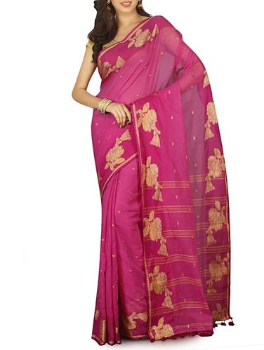 floral jacquard border tant saree with tassels with blouse - 15412374 - Very Small Image - 1