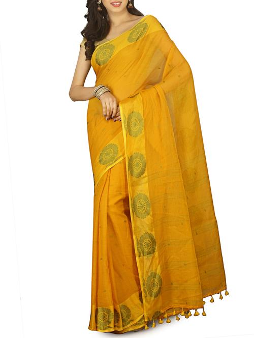 floral jacquard border tant saree with tassels with blouse - 15412375 - Very Small Image - 1