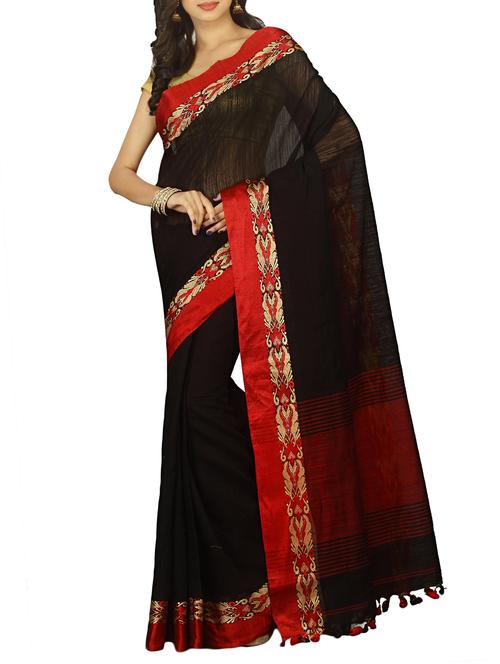 contrast jacquard border tant saree with tassels with blouse - 15412377 - Very Small Image - 1