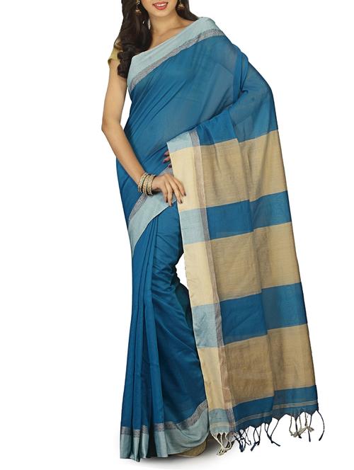 contrast border cotton tant saree with blouse - 15412379 - Very Small Image - 1