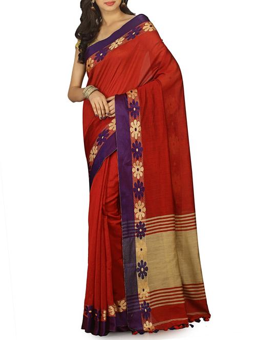 floral jacquard border tant saree with tassels with blouse - 15412380 - Very Small Image - 1