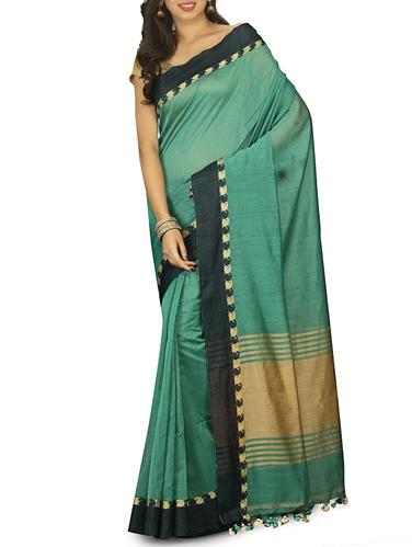 contrast paisley border tant saree with tassels with blouse - 15412381 - Very Small Image - 1