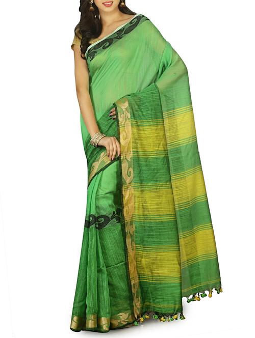 paisley jacquard border tant saree with blouse - 15412383 - Very Small Image - 1