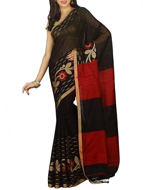 contrast pallu floral tant saree with tassels with blouse - 15412391 - Very Small Image - 1