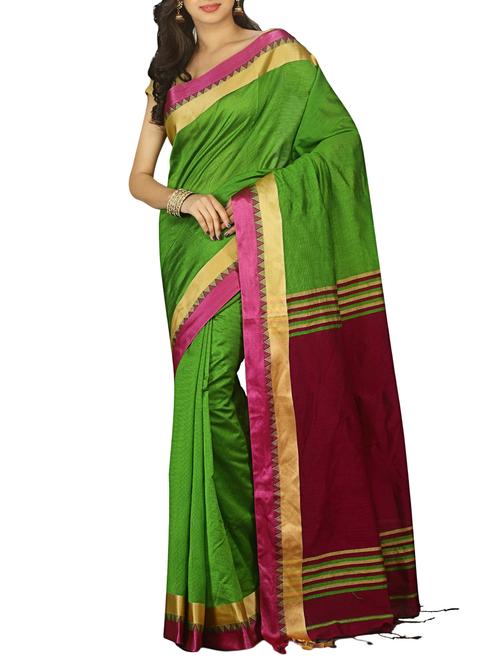 temple border plain tant saree with tassels with blouse - 15412396 - Standard Image - 1