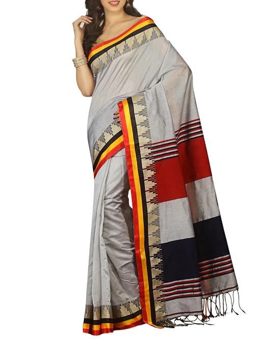 jacquard temple border tant saree with tassels with blouse - 15412399 - Very Small Image - 1