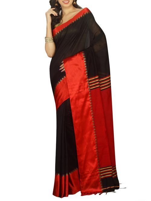 contrast border cotton tant saree with tassels with blouse - 15412400 - Very Small Image - 1
