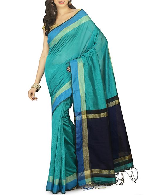 contrast pallu cotton tant saree with blouse - 15412404 - Standard Image - 1