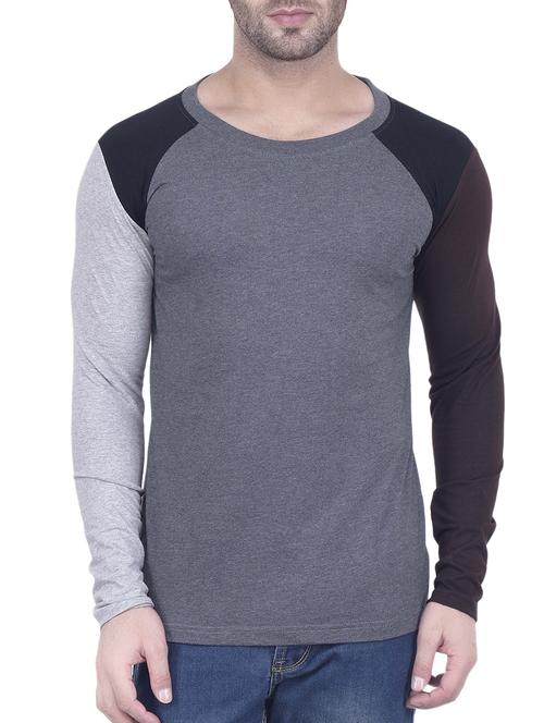 grey cotton color block tshirt - 15412593 - Standard Image - 1