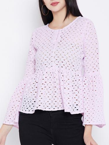 bell sleeved schiffli top - 15412626 - Very Small Image - 1