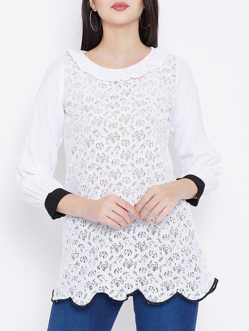 scallop hem contrast cuff tunic - 15412631 - Standard Image - 1