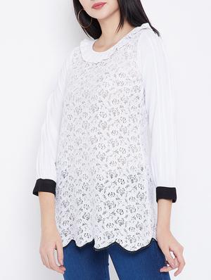 scallop hem contrast cuff tunic - 15412631 - Standard Image - 2