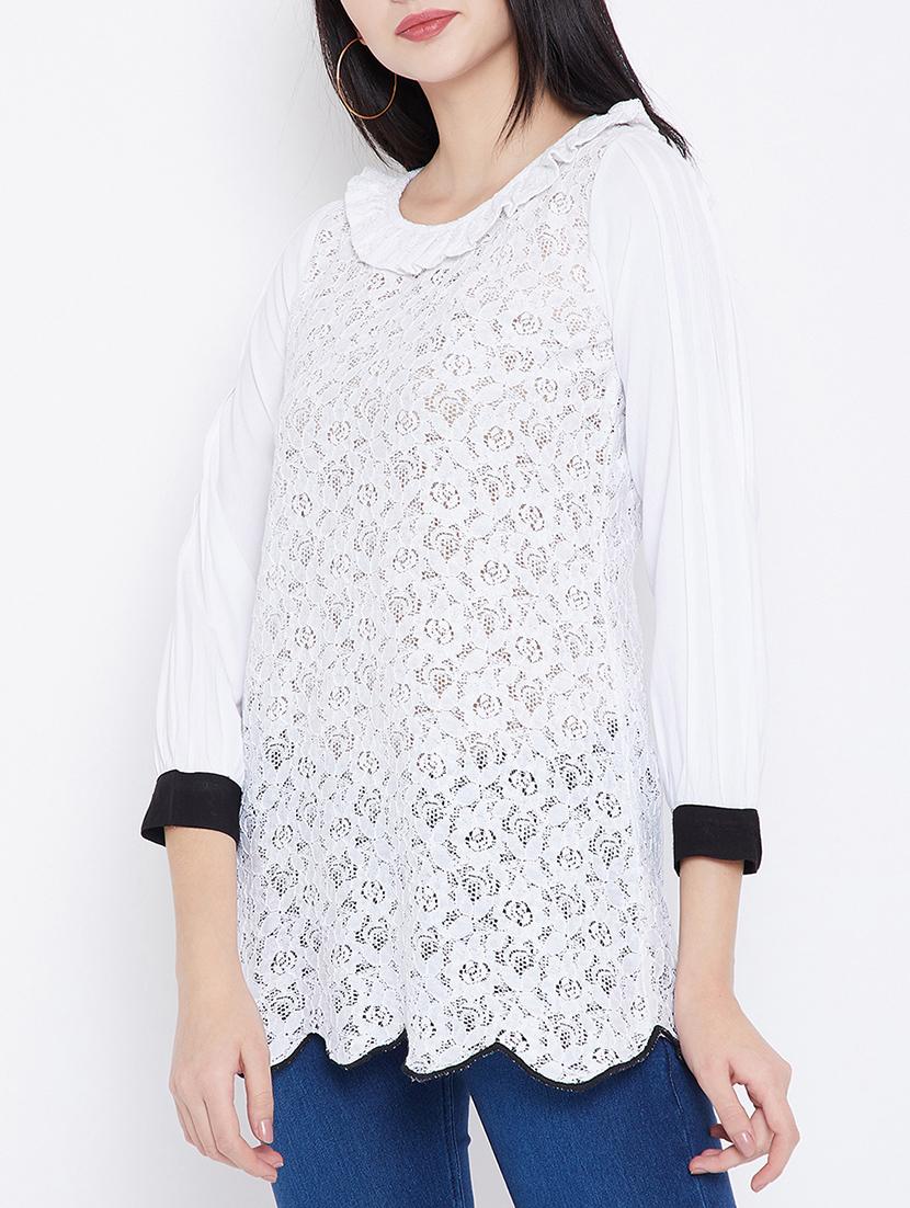 scallop hem contrast cuff tunic - 15412631 - Zoom Image - 2