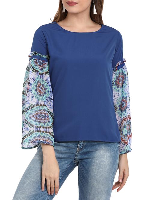 printed bell sleeved frill detail top - 15412849 - Very Small Image - 1