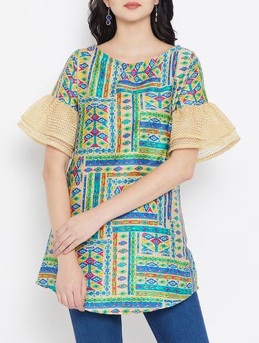 laced layered sleeved printed tunic - 15412851 - Very Small Image - 1