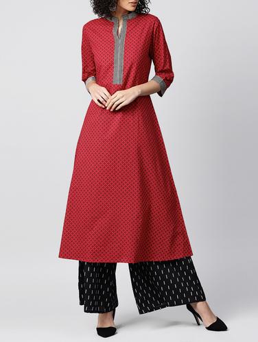 Printed a-line kurta palazzo set - 15412927 - Very Small Image - 1