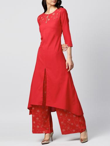 Golden print kurta palazzo set - 15412928 - Very Small Image - 1