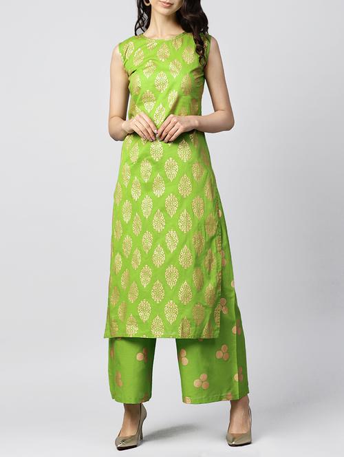 Gold block print kurta with palazzo set - 15412931 - Standard Image - 1