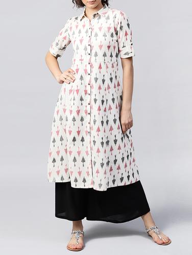 front open a-line ikat kurta - 15412949 - Very Small Image - 1