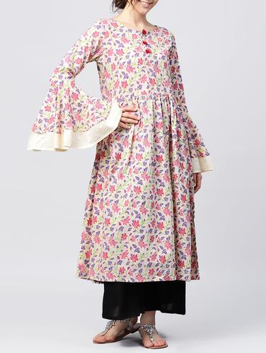 Flared bell sleeves kurta - 15412952 - Very Small Image - 1