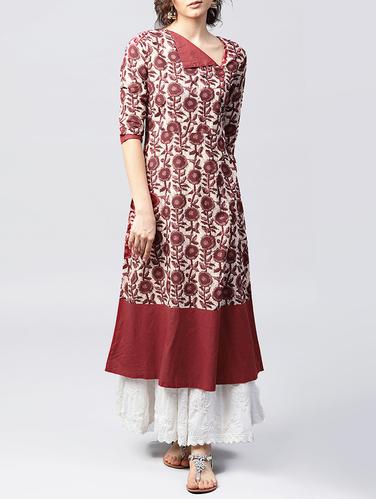 Dabu print a-line kurta - 15413001 - Very Small Image - 1