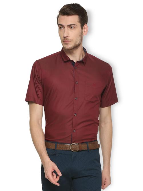 maroon cotton blend formal shirt - 15413114 - Standard Image - 1
