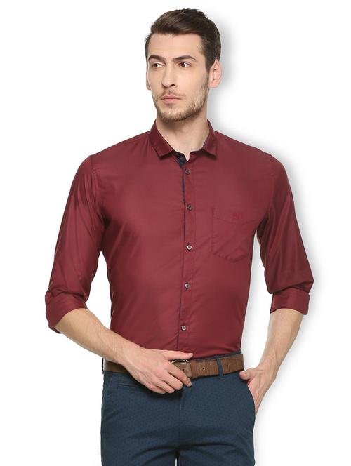 maroon cotton blend formal shirt - 15413115 - Standard Image - 1
