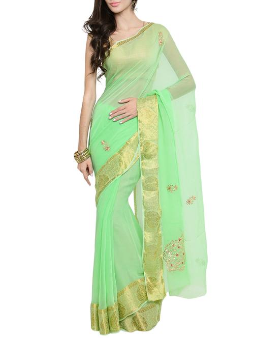 zari border gota patti saree with blouse - 15413129 - Standard Image - 1