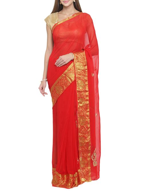 zari border gota patti saree with blouse - 15413130 - Very Small Image - 1