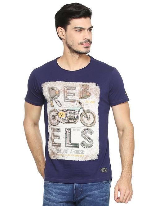 blue cotton front print t-shirt - 15413142 - Standard Image - 1