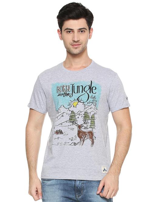 grey cotton blend chest print t-shirt - 15413143 - Standard Image - 1