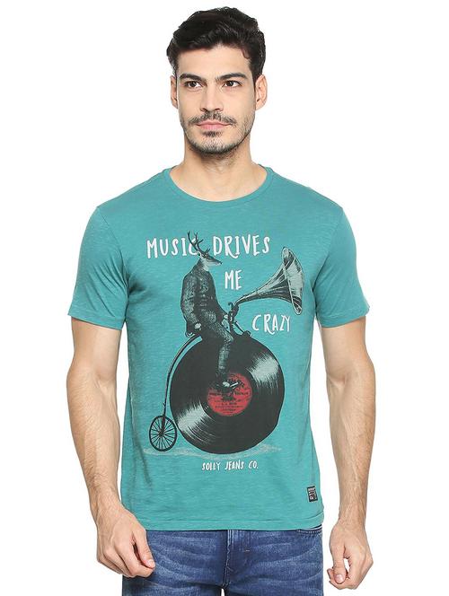 blue cotton front print t-shirt - 15413144 - Standard Image - 1