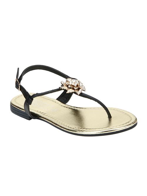 black t-strap sandals - 15413154 - Standard Image - 1