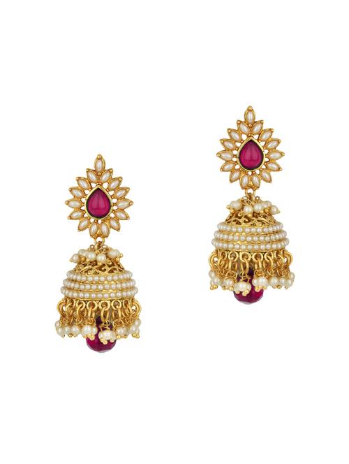 Pink Gold Tone Jhumka - 15413299 - Very Small Image - 1