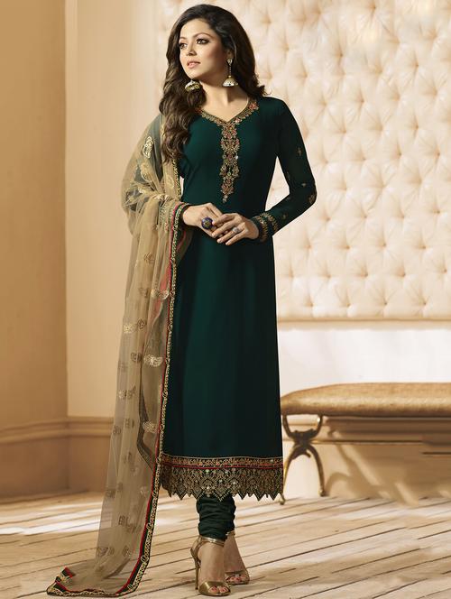 zari embellished semi-stitched churidar suit - 15413318 - Standard Image - 1