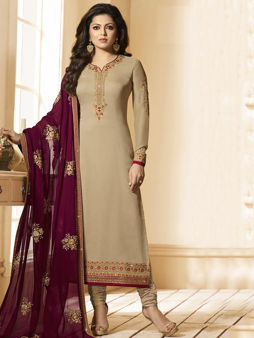 zari embellished semi-stitched churidar suit - 15413319 - Very Small Image - 1