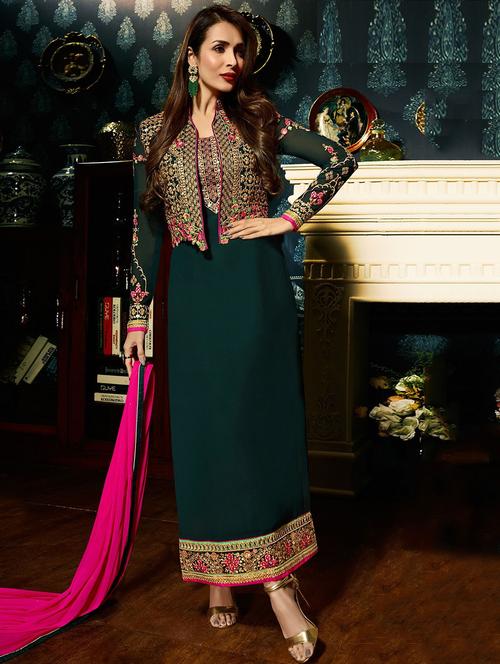 zari detailing semi-stitched suit with jacket - 15413320 - Standard Image - 1