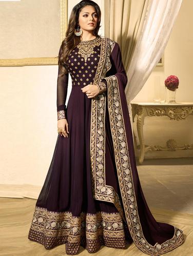 Embroidered anarkali semi-stitched suit - 15413321 - Very Small Image - 1